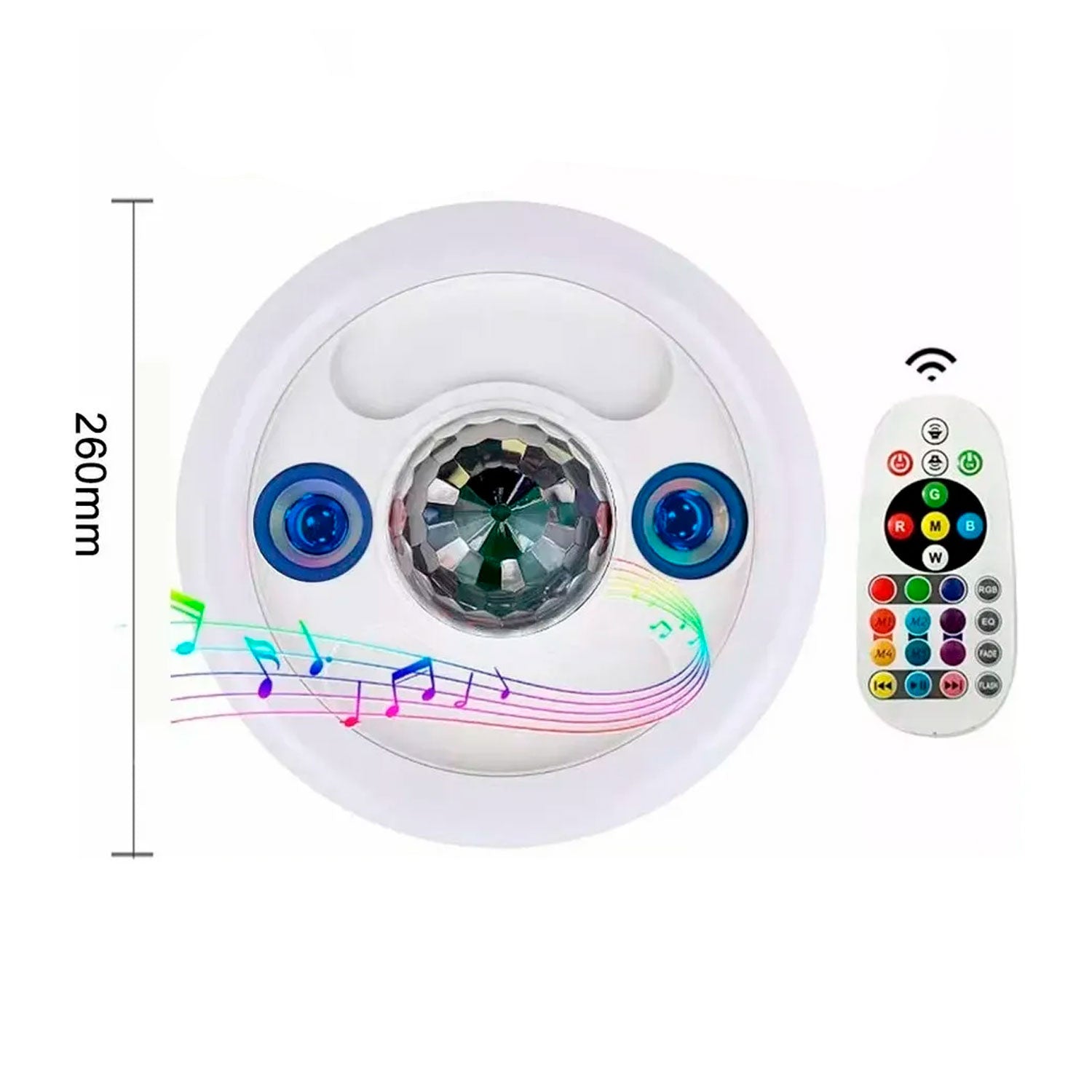 Lámpara LED RGB 36W E26 con Bocina Bluetooth Integrada y Luz Estrobo | Luz de Día 6500K, Control Remoto - LUMMI